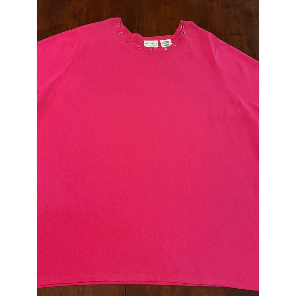 White Stag Womens Plus 22W 24W Racy Pink Grommet Neck Knit Top WS535510